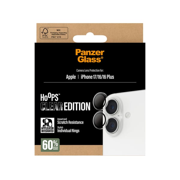 PanzerGlass ® Hoops® Camera Lens Protector Transparent iPhone 17 | iPhone 16 | 16 Plus Genomskinligt skärmskydd Apple 1 styck