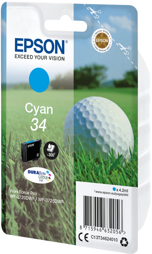 Epson Golf ball 34 Golfpallo DURABrite Ultra, yksittäispakkaus, syaani muste