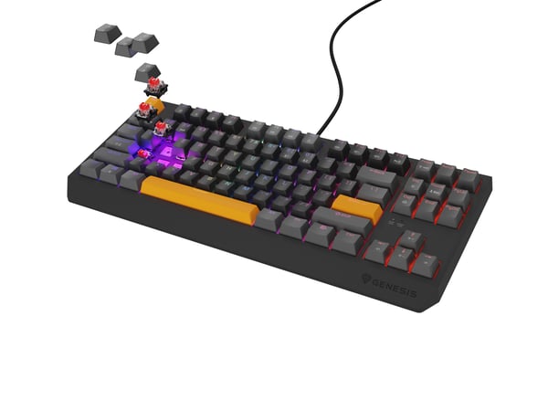 GENESIS Thor 230 TKL tastatur Spil USB + RF Wireless + Bluetooth QWERTY Sort, Grå, Orange