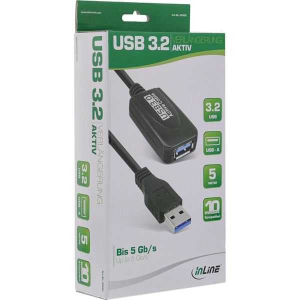 InLine 35650 USB-kabel USB 3.2 Gen 1 (3.1 Gen 1) 5 m USB A Sort