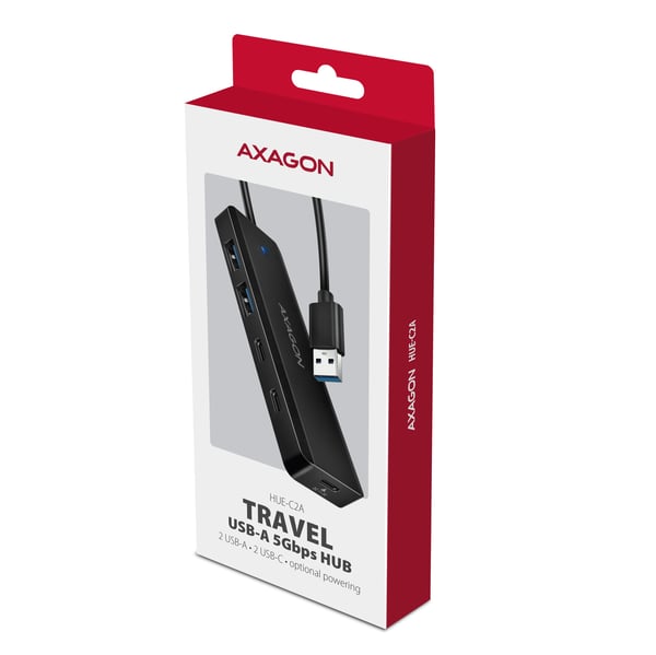 Axagon HUE-C2A gränssnittshubbar USB 3.2 Gen 1 (3.1 Gen 1) Type-A 5000 Mbit/s Svart