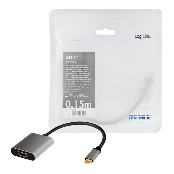 LogiLink CUA0103 kabelomvandlare (hane/hona) USB 3.2 Gen1 Type-C HDMI-A Svart, Grå