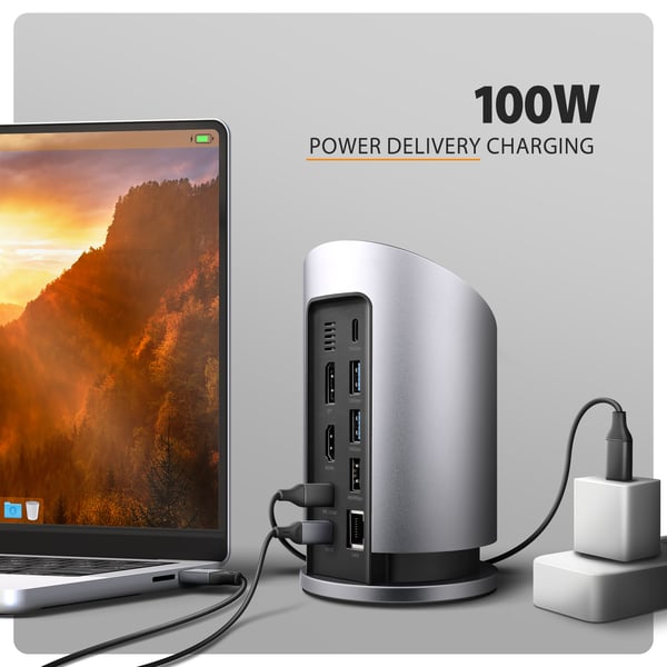 Axagon HMC-WL9 kannettavien tietokoneiden telakka ja porttitoistin Langallinen USB 3.2 Gen 2 (3.1 Gen 2) Type-C Harmaa