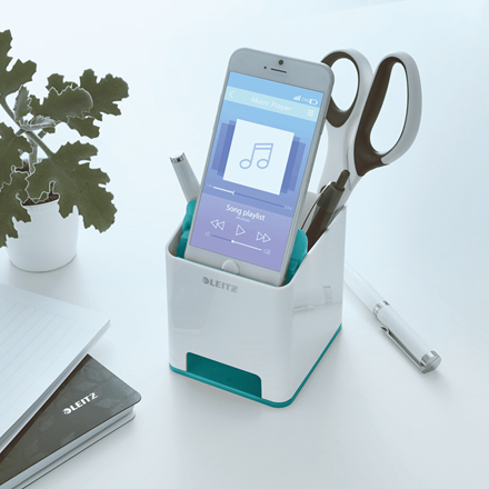 Leitz WOW Pennkopp med Ljudförstärkande Mobilhållare