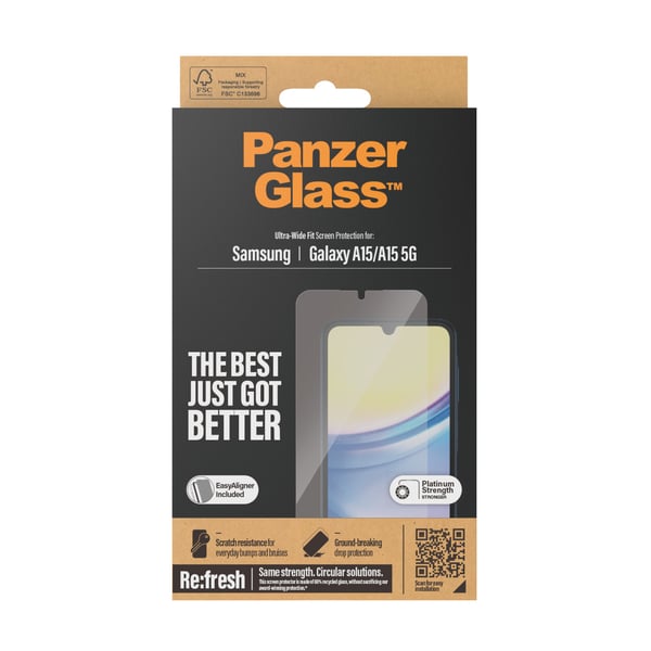 PanzerGlass ® Skærmbeskyttelse Samsung Galaxy A15 | A15 5G | M15 5G | Ultra-Wide Fit m. EasyAligner