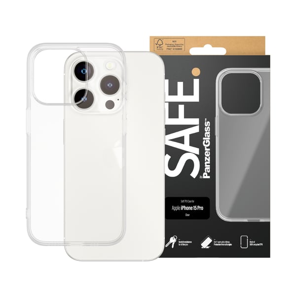 PanzerGlass SAFE. by ® TPU Case Transparent iPhone 15 Pro matkapuhelimen suojakotelo Suojus Läpinäkyvä