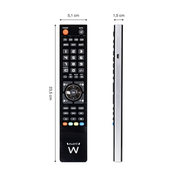 Ewent EW1570 fjernbetjening DTT, DVD/Blu-ray, Projektør, SAT, STB, Soundbar højttaler, TV, Universel, VCR Tryk på knapper