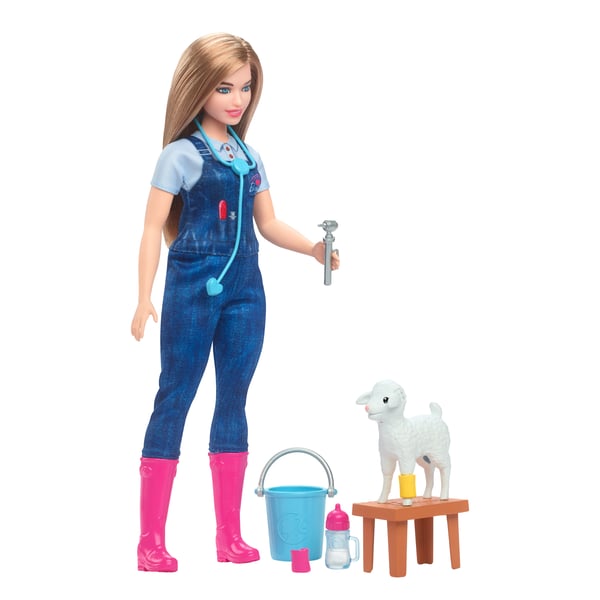 Barbie 65th Anniversary Careers-veterinärsdocka och tio tillbehör, däribland lamm med rörliga öron