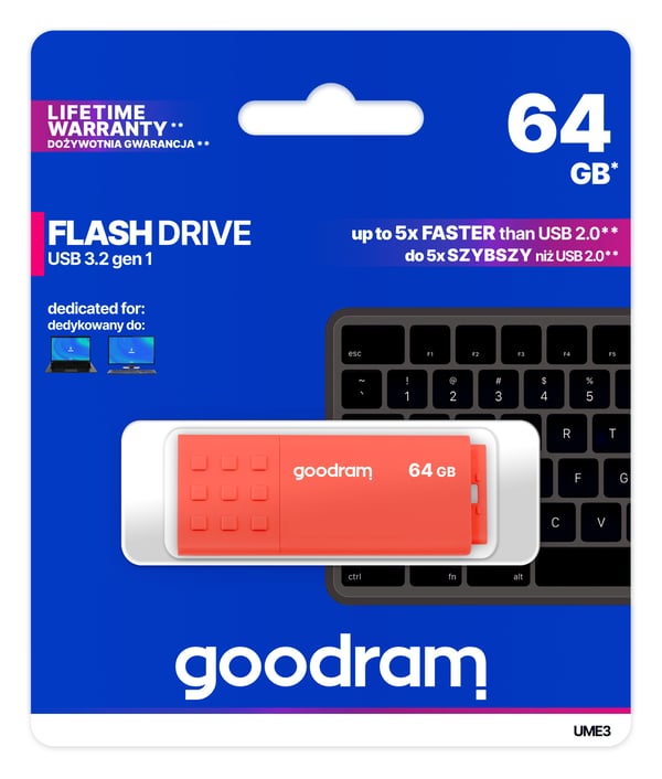 Goodram UME3 USB-muisti 64 GB USB A-tyyppi 3.2 Gen 1 (3.1 Gen 1) Oranssi