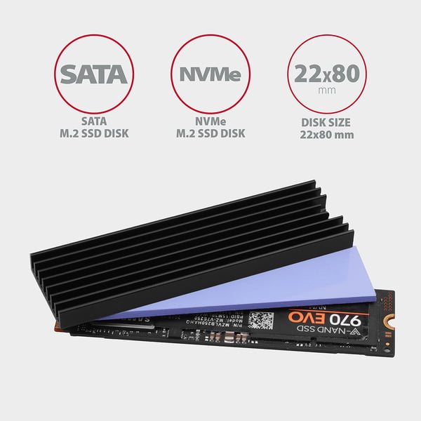 Axagon CLR-M2L6 kylsystem för dator M.2 NVMe SSD, Halvledardrivenhet VGA-kylare Svart 1 styck