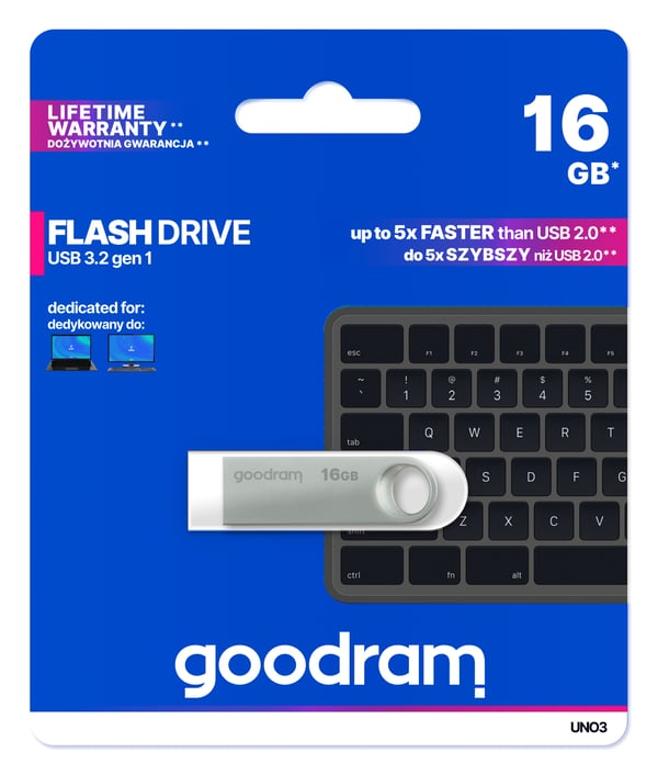Goodram USB UNO3-0160S0R11 USB-nøgle 16 GB USB Type-A 3.2 Gen 1 (3.1 Gen 1) Sølv