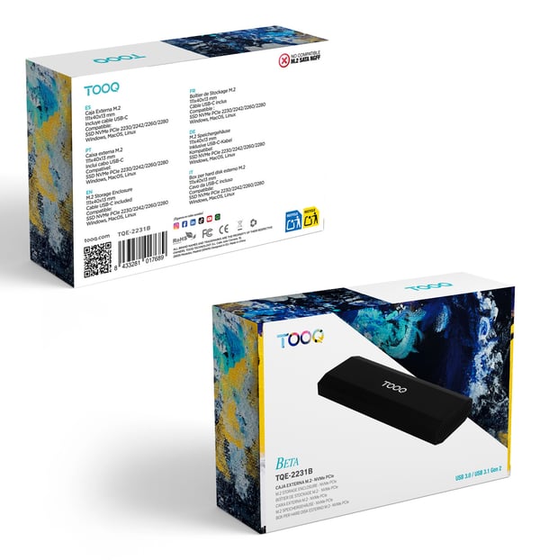 TooQ TQE-2231B tallennusaseman kotelo SSD-kotelo Musta M.2