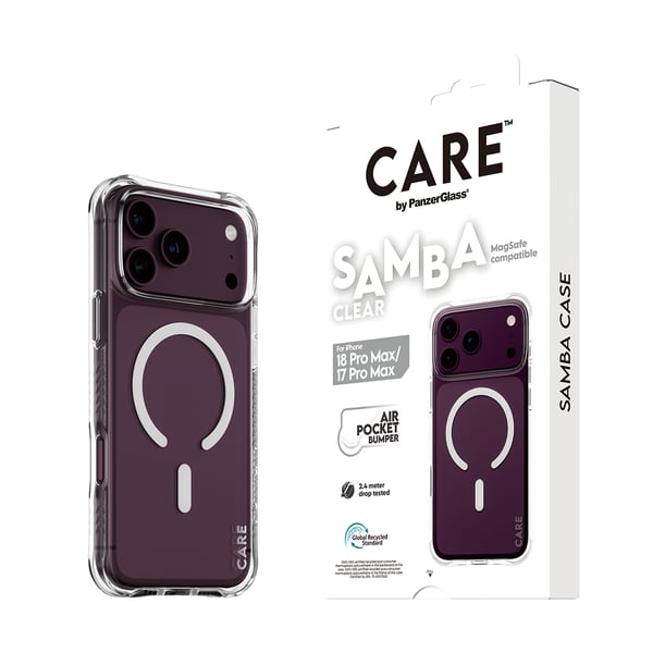 PanzerGlass CARE™ by ® Samba Case Transparent m. Hvid MagSafe iPhone 2026 Pro Max | 17 Pro Max
