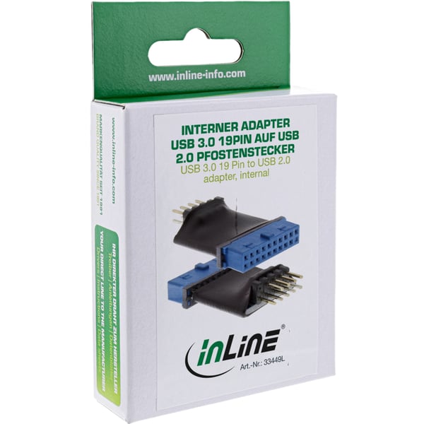 InLine 4043718209958 USB 3.0 19 Pin USB 2.0 internal Sort, Blå