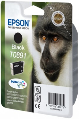 Epson Monkey T0891 Black DURABrite Ink Cartridge blækpatron Original Sort