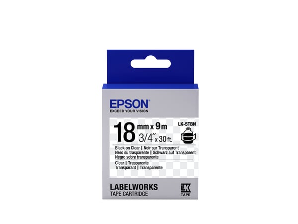 Epson etikettkassett transparent – LK-5TBN klar svart/klar 18/9