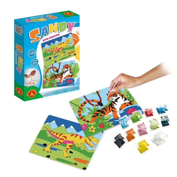 Alexander Toys Sandy Sand Painting Dinosaur + Tiger Värityskuvasetti