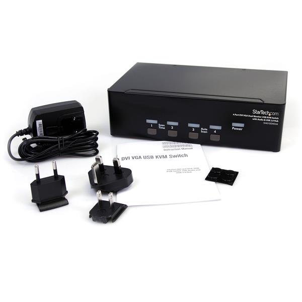 StarTech.com DVI VGA KVM-switch för dubbla skärmar USB med 4 portar, audio & USB 2.0-hubb