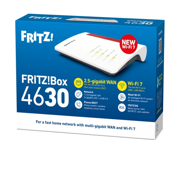 Box FRITZ! 4630 International trådløs router 2.5 Gigabit Ethernet Dual-band (2,4 GHz / 5 GHz) Hvid