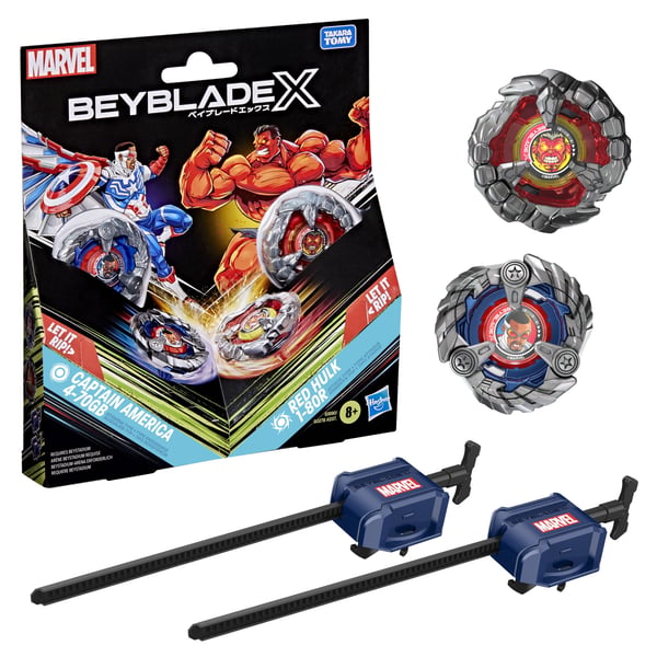 Beyblade X och Marvel Collab Captain America 4-70GB vs. Red Hulk 1-80R