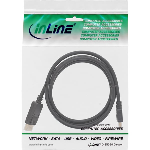 InLine 17182 videokaapeli-adapteri 2 m DisplayPort HDMI Musta