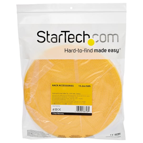 StarTech.com Kardborrband på 7,6 m - Avklippbara och återanvändbara kabelband - Förpackning med kabelband/justerbara kardborrband - Gul/återanvändbara och självhäftande kabelhanteringsband