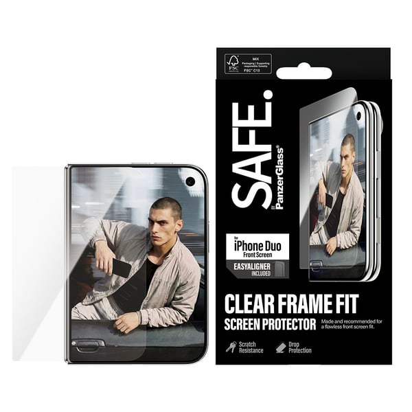 PanzerGlass SAFE. by ® Front Screen Protector iPhone Duo | FRAME FIT w. EasyAligner Genomskinligt skärmskydd Apple 1 styck
