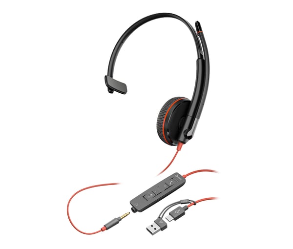 HP Poly Blackwire 3215 Monaural USB-C Headset + 3,5 mm-kontakt + USB-C/A-adapter