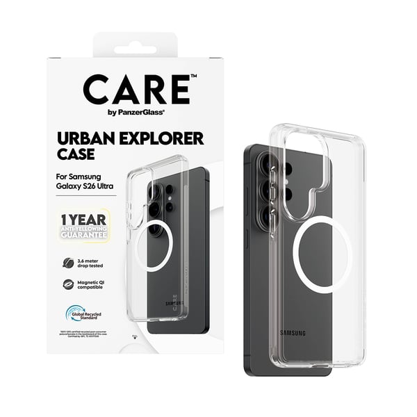 PanzerGlass CARE™ by ® Urban Explorer Case Transparent w. White Qi Samsung Galaxy S26 Ultra mobiltelefonfodral Mobilskal