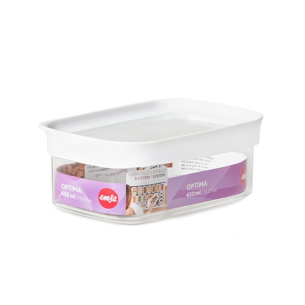 EMSA Optima Rektangulær Container 0,45 L Transparent, Hvid 1 stk