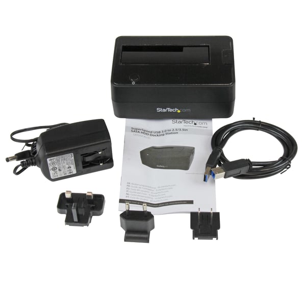 StarTech.com Dockningsstation för USB 3.0- till SATA-hårddiskar med ett enda fack, USB 3.0-hårddiskdockning (5 Gbps), extern 2,5/3,5 tums SATA I/II/III-hårddiskar/SSD-dockningsstation, hårddiskfack med toppladdning