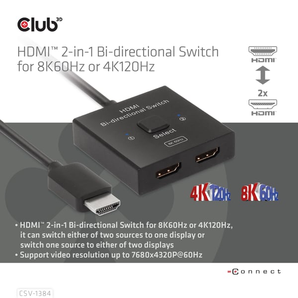 CLUB3D CSV-1384 KVM-switchar Svart