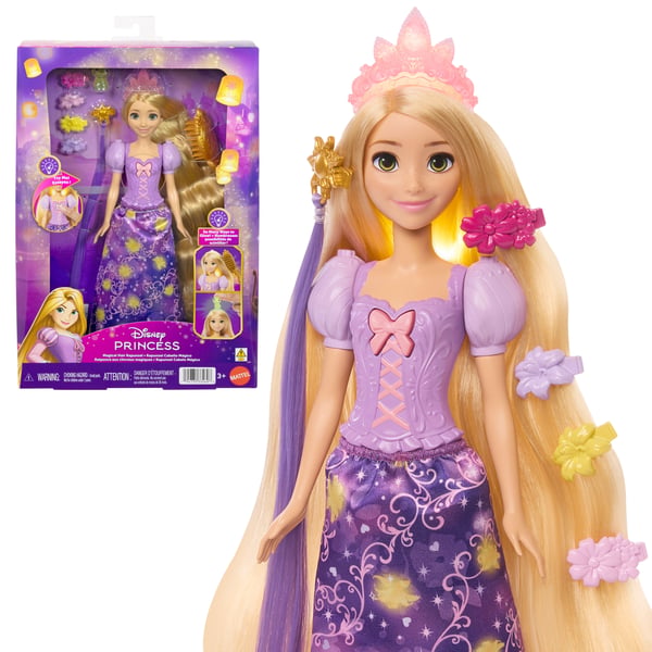 Disney Princess Light-Up Hair Rapunzel -nukke, jossa 5 tapaa hehkua, Pascal-hahmo ja 7 tarviketta