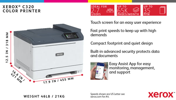 Xerox C320V_DNI - Tulostin - Väri - Kaksipuolinen - Laser - A4/Legal - 1200 x 1200 dpi - Jopa 33 sivua/min