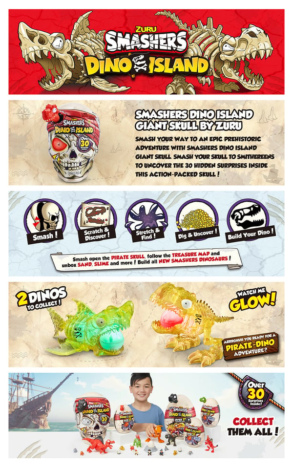 PROMO SMASHERS 07488 Dino Island Skull Giant med överraskningar Mix Pris för 1 styck