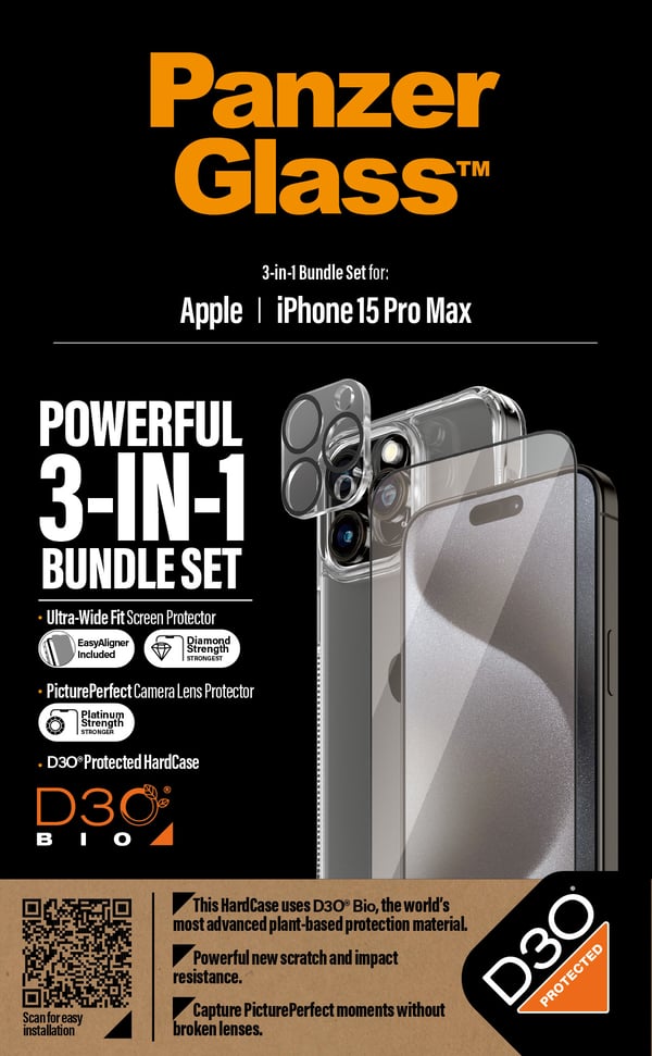 PanzerGlass ® 3-in-1 Bundle iPhone 15 Pro Max Genomskinligt skärmskydd Apple 1 styck