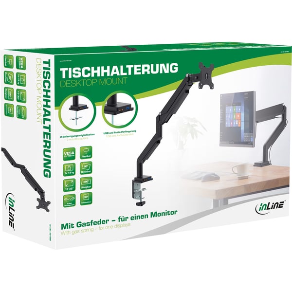 InLine 23158B skærmbeslag og -stativer 43,2 cm (17") Skrivebord Sort