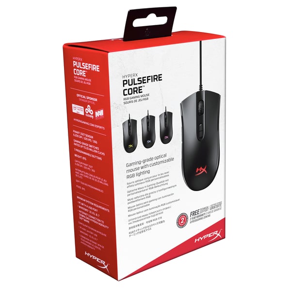 HyperX Pulsefire Core hiiri Pelaaminen Molempikätinen USB A-tyyppi Optinen 6200 DPI