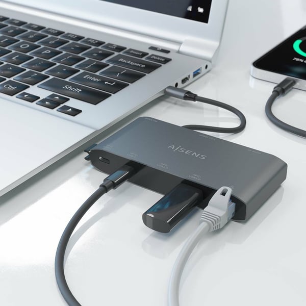 AISENS ASUC-8P010-GR kannettavien tietokoneiden telakka ja porttitoistin Langallinen USB 3.2 Gen 1 (3.1 Gen 1) Type-C Harmaa