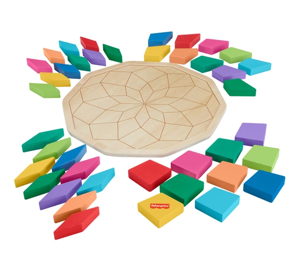 Fisher-Price Fisher-Pricen puinen palapeli, jossa geometrinen mandalakuvio, taaperoille ja lapsille, 40 puista palaa