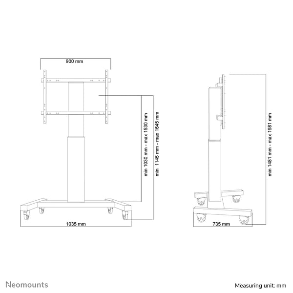 Neomounts PLASMA-M2250SILVER multimedialaitteiden kärry ja teline Hopea Kiinteä lattiajalusta