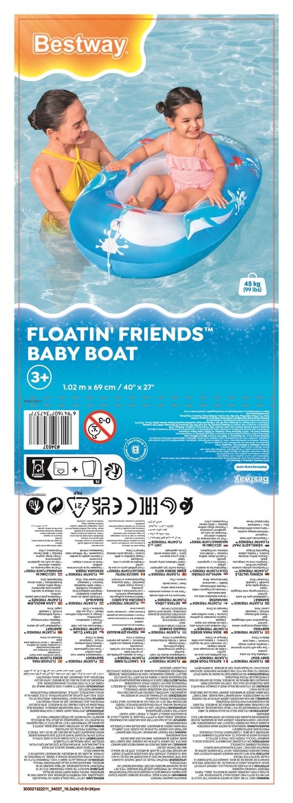 Bestway 34037 / 24 pool- och badmadrass Blå, Vit Mönstrad PVC Sittbadleksak