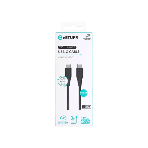 eSTUFF ES604380 USB-kablar USB 2.0 3 m USB C 60 W Svart