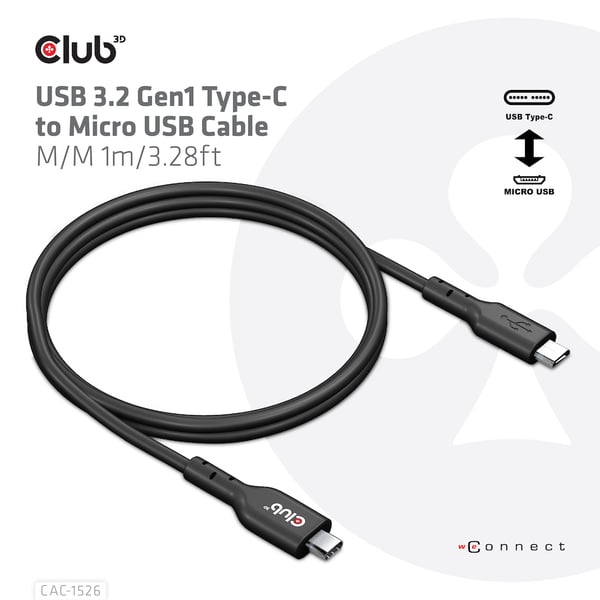 CLUB3D CAC-1526 USB-kabel USB 3.2 Gen 1 (3.1 Gen 1) 1 m USB C Micro-USB B 5 Gbit/sek. Sort