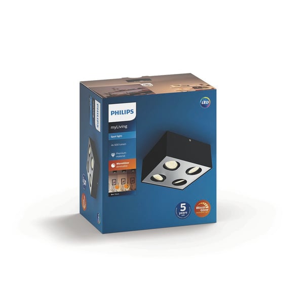Philips WarmGlow LED Box lofts-/vægspot x 4