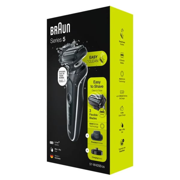 Braun Series 5 51-W4200cs Teräverkollinen parranajokone Musta, Valkoinen