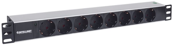 Intellinet 714037 strømforsyningsenhed (PDU) 8 AC stikkontakt(er) 1U Aluminium, Sort