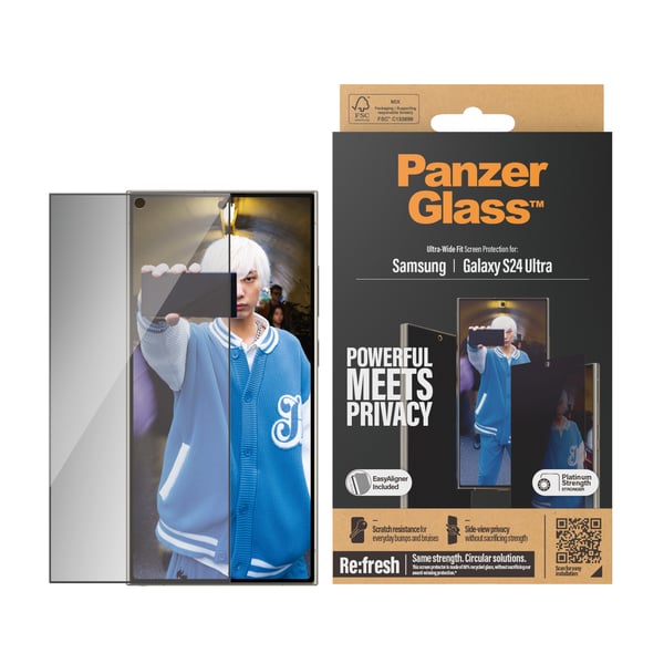 PanzerGlass ® Privacy Skærmbeskyttelse Samsung Galaxy S24 Ultra | Ultra-Wide Fit m. EasyAligner