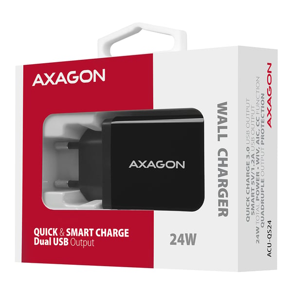 Axagon ACU-QS24 mobilladdare Smartphone Svart AC Snabb laddning inomhus