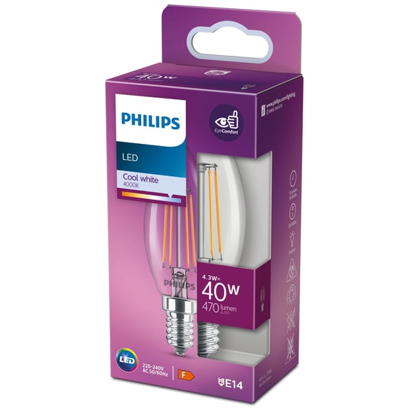 Philips 8718699762179 LED-lampe Kold hvid 4000 K 4,3 W E14 F